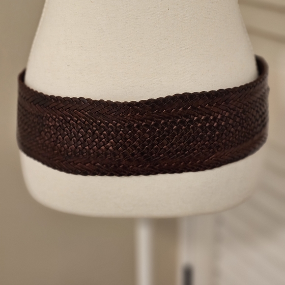 Vintage Genuine Leather Wide Brown Braided Waist Belt - Women Accessories - Picture 5 of 9